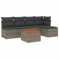 vidaXL 6-tlg. Garten-Sofagarnitur mit Kissen Grau Poly Rattan