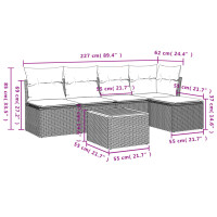 vidaXL 6-tlg. Garten-Sofagarnitur mit Kissen Grau Poly Rattan