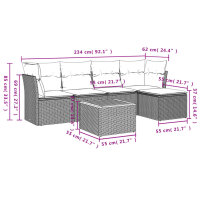 vidaXL 6-tlg. Garten-Sofagarnitur mit Kissen Grau Poly Rattan