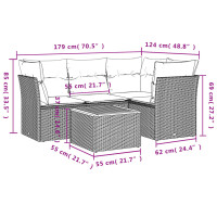 vidaXL 5-tlg. Garten-Sofagarnitur mit Kissen Schwarz Poly Rattan