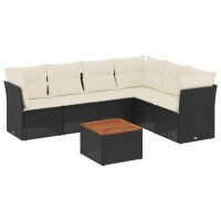 vidaXL 7-tlg. Garten-Sofagarnitur mit Kissen Schwarz Poly Rattan