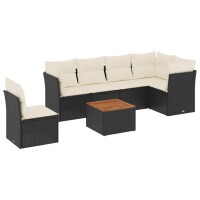 vidaXL 7-tlg. Garten-Sofagarnitur mit Kissen Schwarz Poly...