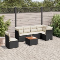 vidaXL 7-tlg. Garten-Sofagarnitur mit Kissen Schwarz Poly...