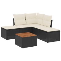 vidaXL 6-tlg. Garten-Sofagarnitur mit Kissen Schwarz Poly...