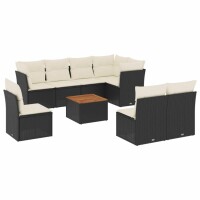 vidaXL 9-tlg. Garten-Sofagarnitur mit Kissen Schwarz Poly...