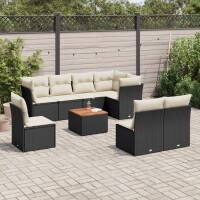 vidaXL 9-tlg. Garten-Sofagarnitur mit Kissen Schwarz Poly...