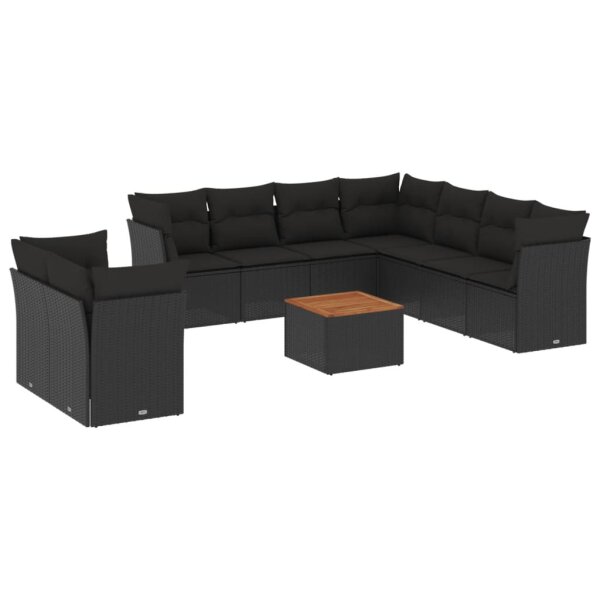 vidaXL 10-tlg. Garten-Sofagarnitur mit Kissen Schwarz Poly Rattan