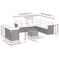 vidaXL 10-tlg. Garten-Sofagarnitur mit Kissen Schwarz Poly Rattan