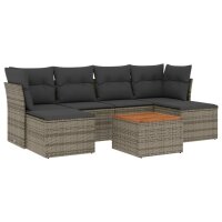 vidaXL 7-tlg. Garten-Sofagarnitur mit Kissen Grau Poly Rattan