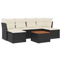 vidaXL 7-tlg. Garten-Sofagarnitur mit Kissen Schwarz Poly Rattan