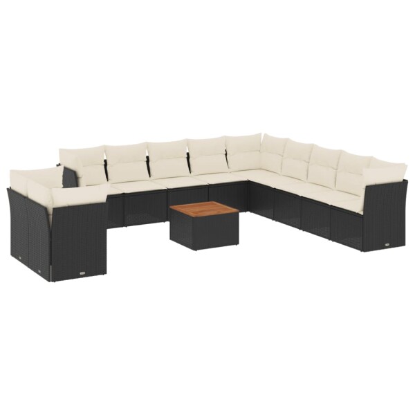 vidaXL 12-tlg. Garten-Sofagarnitur mit Kissen Schwarz Poly Rattan