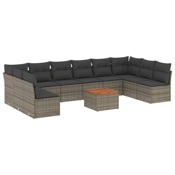 vidaXL 11-tlg. Garten-Sofagarnitur mit Kissen Grau Poly Rattan