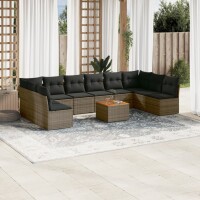 vidaXL 11-tlg. Garten-Sofagarnitur mit Kissen Grau Poly...