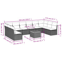 vidaXL 11-tlg. Garten-Sofagarnitur mit Kissen Grau Poly Rattan