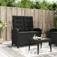 vidaXL Gartenbank Verstellbar mit Kissen Schwarz Poly Rattan