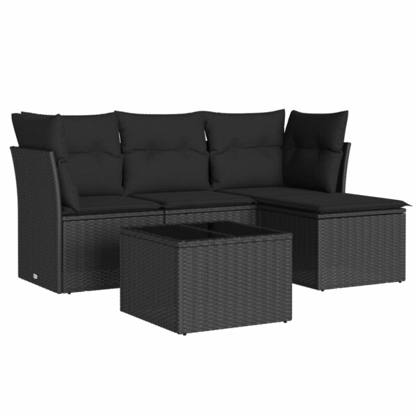 vidaXL 5-tlg. Garten-Sofagarnitur mit Kissen Schwarz Poly Rattan