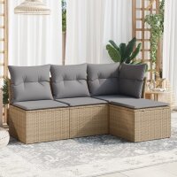 vidaXL 4-tlg. Garten-Sofagarnitur mit Kissen Beige Poly Rattan