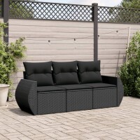 vidaXL 3-tlg. Garten-Sofagarnitur mit Kissen Schwarz Poly...