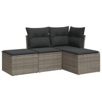 vidaXL 4-tlg. Garten-Sofagarnitur mit Kissen Grau Poly Rattan