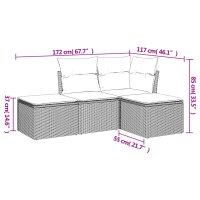 vidaXL 4-tlg. Garten-Sofagarnitur mit Kissen Grau Poly Rattan