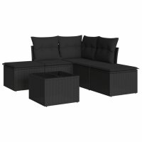 vidaXL 6-tlg. Garten-Sofagarnitur mit Kissen Schwarz Poly...