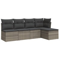 vidaXL 5-tlg. Garten-Sofagarnitur mit Kissen Grau Poly Rattan