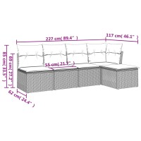 vidaXL 5-tlg. Garten-Sofagarnitur mit Kissen Grau Poly Rattan