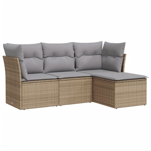 vidaXL 4-tlg. Garten-Sofagarnitur mit Kissen Beige Poly Rattan