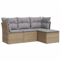 vidaXL 4-tlg. Garten-Sofagarnitur mit Kissen Beige Poly...