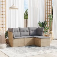 vidaXL 4-tlg. Garten-Sofagarnitur mit Kissen Beige Poly...