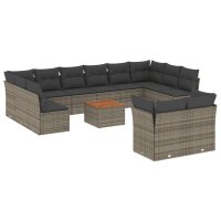 vidaXL 13-tlg. Garten-Sofagarnitur mit Kissen Grau Poly...