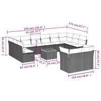 vidaXL 13-tlg. Garten-Sofagarnitur mit Kissen Grau Poly Rattan