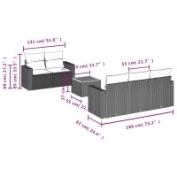 vidaXL 6-tlg. Garten-Sofagarnitur mit Kissen Schwarz Poly Rattan