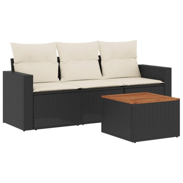 vidaXL 4-tlg. Garten-Sofagarnitur mit Kissen Schwarz Poly Rattan