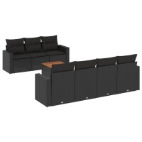 vidaXL 8-tlg. Garten-Sofagarnitur mit Kissen Schwarz Poly Rattan