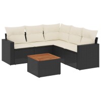 vidaXL 6-tlg. Garten-Sofagarnitur mit Kissen Schwarz Poly Rattan