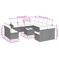 vidaXL 12-tlg. Garten-Sofagarnitur mit Kissen Schwarz Poly Rattan