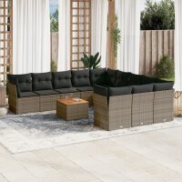 vidaXL 12-tlg. Garten-Sofagarnitur mit Kissen Grau Poly...