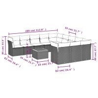 vidaXL 12-tlg. Garten-Sofagarnitur mit Kissen Grau Poly Rattan