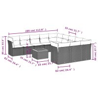 vidaXL 12-tlg. Garten-Sofagarnitur mit Kissen Schwarz Poly Rattan