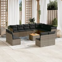 vidaXL 13-tlg. Garten-Sofagarnitur mit Kissen Grau Poly...