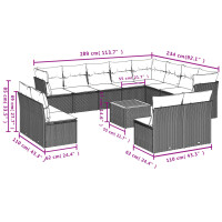 vidaXL 13-tlg. Garten-Sofagarnitur mit Kissen Grau Poly Rattan