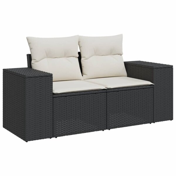 vidaXL Gartensofa mit Kissen 2-Sitzer Schwarz Poly Rattan