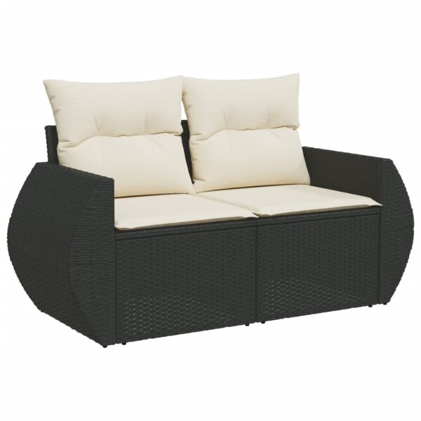 vidaXL Gartensofa mit Kissen 2-Sitzer Schwarz Poly Rattan