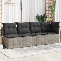 vidaXL Gartensofa mit Kissen 4-Sitzer Grau Poly Rattan