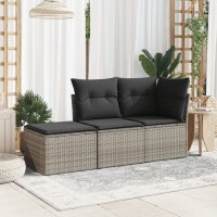 vidaXL Gartenhocker mit Kissen Grau 55x55x37 cm Poly Rattan