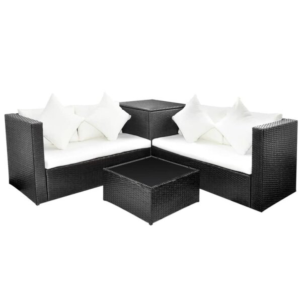 vidaXL 4-tlg. Garten-Lounge-Set mit Auflagen Poly Rattan Schwarz