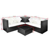 vidaXL 4-tlg. Garten-Lounge-Set mit Auflagen Poly Rattan Schwarz