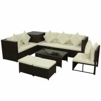 vidaXL 8-tlg. Garten-Lounge-Set mit Kissen Poly Rattan Braun