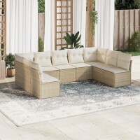 vidaXL 9-tlg. Garten-Sofagarnitur mit Kissen Beige Poly Rattan